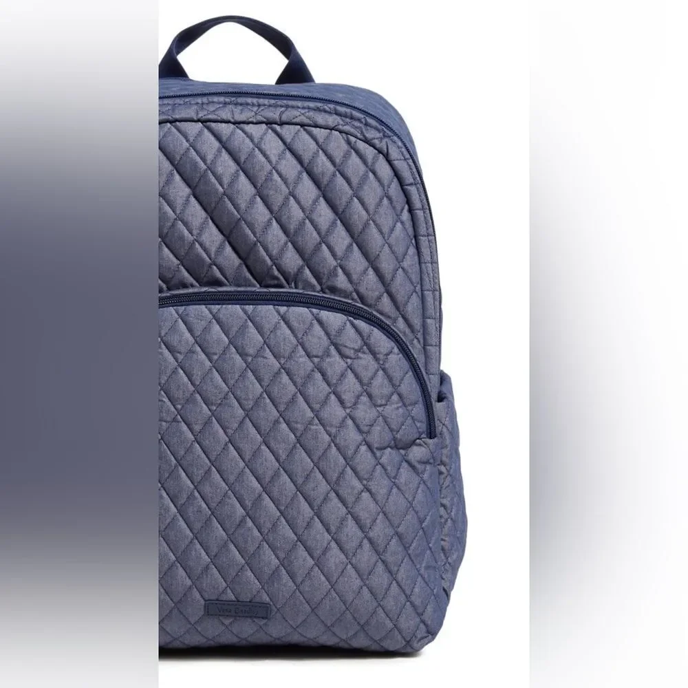 Vera Bradley Denim Moonlight Navy Large Laptop Essential Quilted Backpack 31L